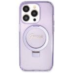 Guess GUHMP14LHRSGSU Purple Hardcase Ring Stand Script Glitter MagSafe iPhone 14 Pro Tok