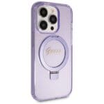 Guess GUHMP14LHRSGSU Purple Hardcase Ring Stand Script Glitter MagSafe iPhone 14 Pro Tok