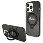 Guess GUHMP14XHRSGSK Black Hardcase Ring Stand Script Glitter MagSafe iPhone 14 Pro Max Tok