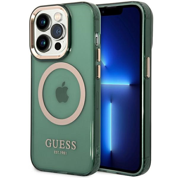Guess GUHMP14XHTCMA Khaki Hardcase Gold Outline Translucent MagSafe iPhone 14 Pro Max Tok