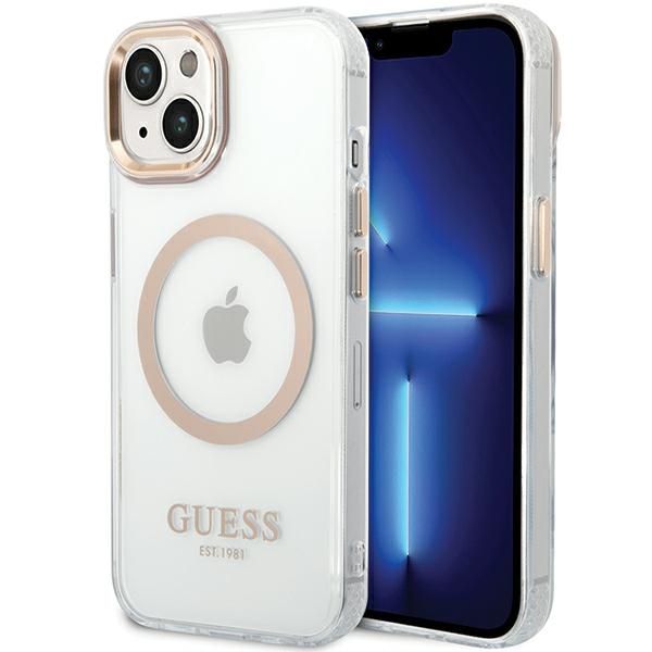 Guess GUHMP15MHTRMD Gold Hardcase Metal Outline MagSafe iPhone 14 Plus/15 Plus Tok