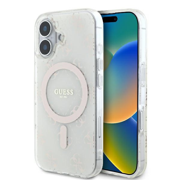 Guess GUHMP16MH4DTEH White Hardcase IML 4G Background MagSafe iPhone 16 Plus Tok