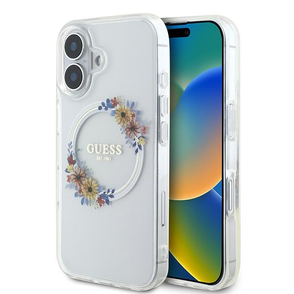 Guess GUHMP16MHFWFCT Transparent Hardcase IML Flowers Wreath MagSaf iPhone 16 Plus Tok