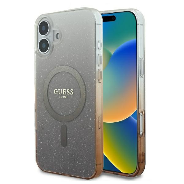 Guess GUHMP16MHGRCELW Brown Hardcase IML Glitter Gradient MagSafe iPhone 16 Plus Tok