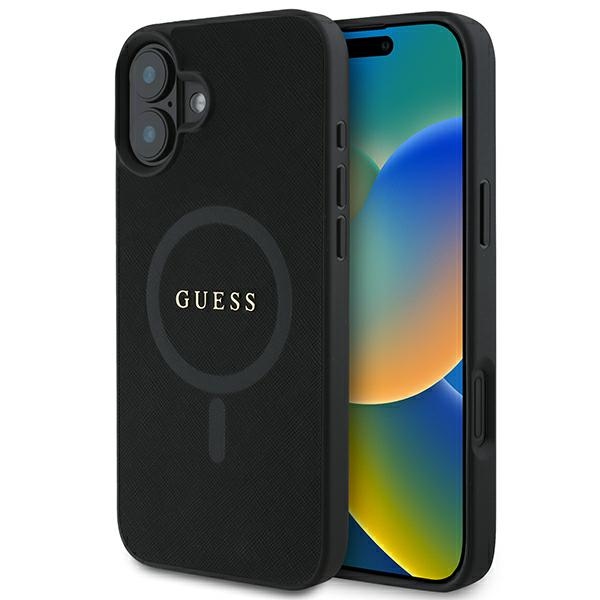 Guess GUHMP16MPSAHMCK Black Hardcase Saffiano Classic Logo MagSafe iPhone 16 Plus Tok