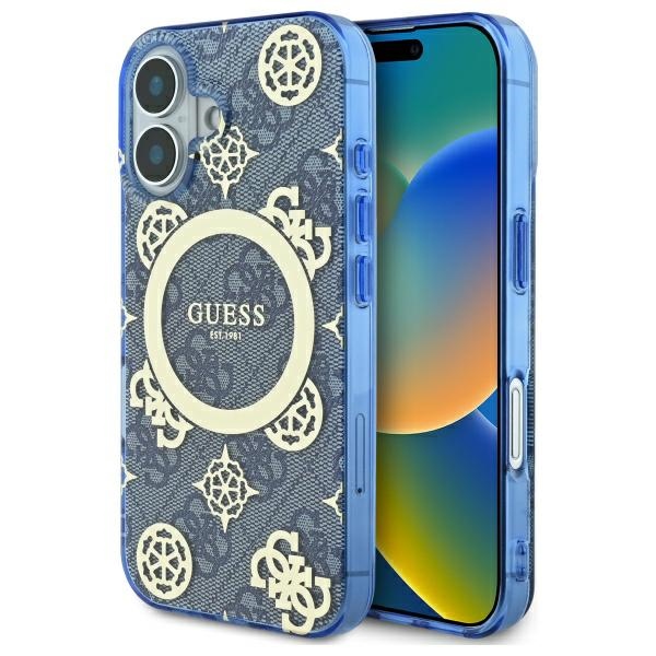 Guess GUHMP16SH4PYEEB Blue Hardcase IML Peony On 4G Background MagSafe iPhone 16 Tok