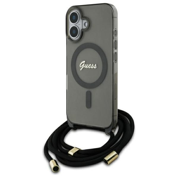 Guess GUHMP16SHCTSGNSK Black Hardcase Crossbody Cord Script MagSafe iPhone 16 Tok