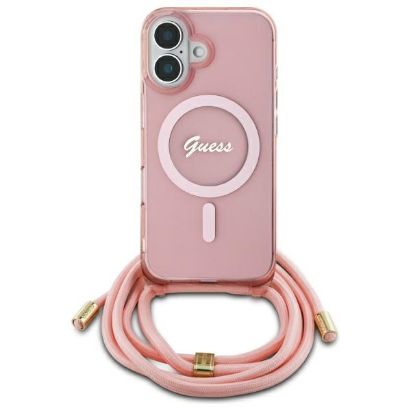 Guess GUHMP16SHCTSGNSP Pink Hardcase Crossbody Cord Script MagSafe iPhone 16 Tok