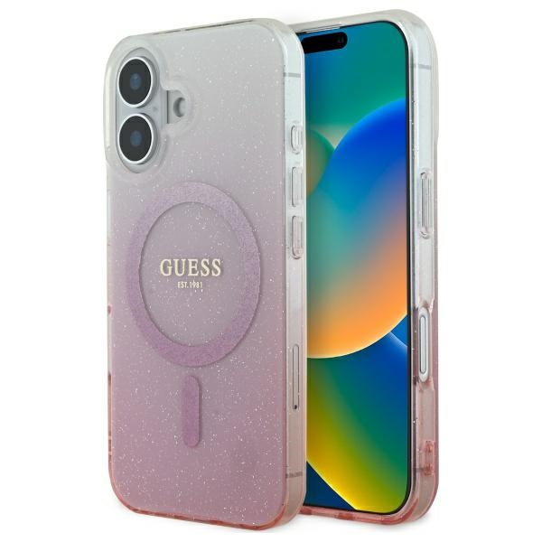 Guess GUHMP16SHGRCELP Pink Hardcase IML Glitter Gradient MagSafe iPhone 16 Tok