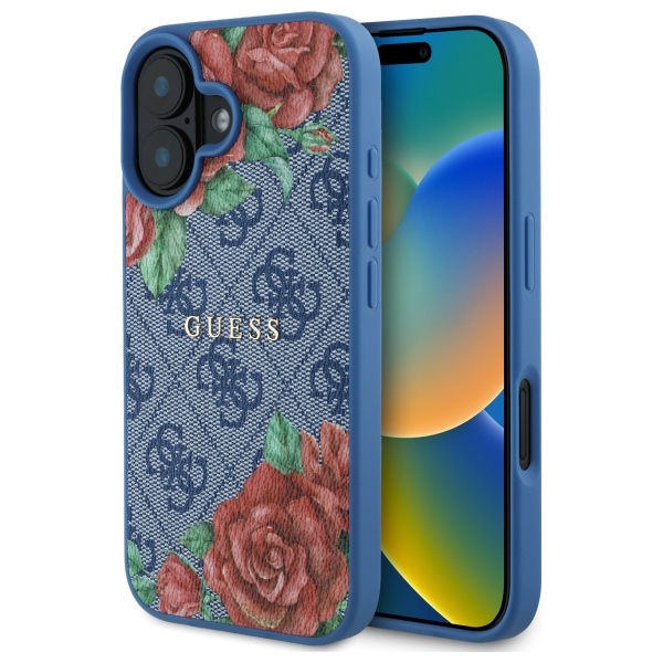 Guess GUHMP16SP4ROPEMCB Blue Hardcase 4G Flowers Print MagSafe iPhone 16 Tok
