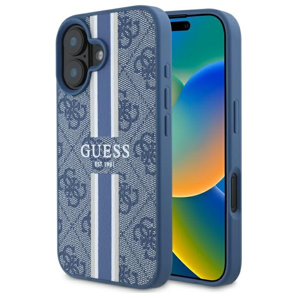 Guess GUHMP16SP4RPSB Blue Hardcase 4G Printed Stripes MagSafe iPhone 16 Tok