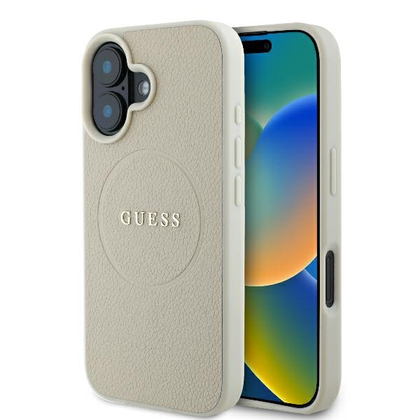 Guess GUHMP16SPGHSMME Beige Hardcase Grained Ring MagSafe iPhone 16 Tok