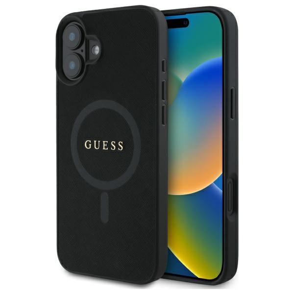Guess GUHMP16SPSAHMCK Black Hardcase Saffiano Classic Logo MagSafe iPhone 16 Tok