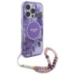 Guess GUHMP16XHFWBRCESU Purple Hardcase IML Flowers With Pearl Strap iPhone 16 Pro Max Tok