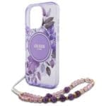 Guess GUHMP16XHFWBRCESU Purple Hardcase IML Flowers With Pearl Strap iPhone 16 Pro Max Tok