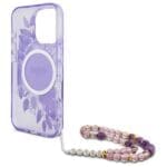 Guess GUHMP16XHFWBRCESU Purple Hardcase IML Flowers With Pearl Strap iPhone 16 Pro Max Tok
