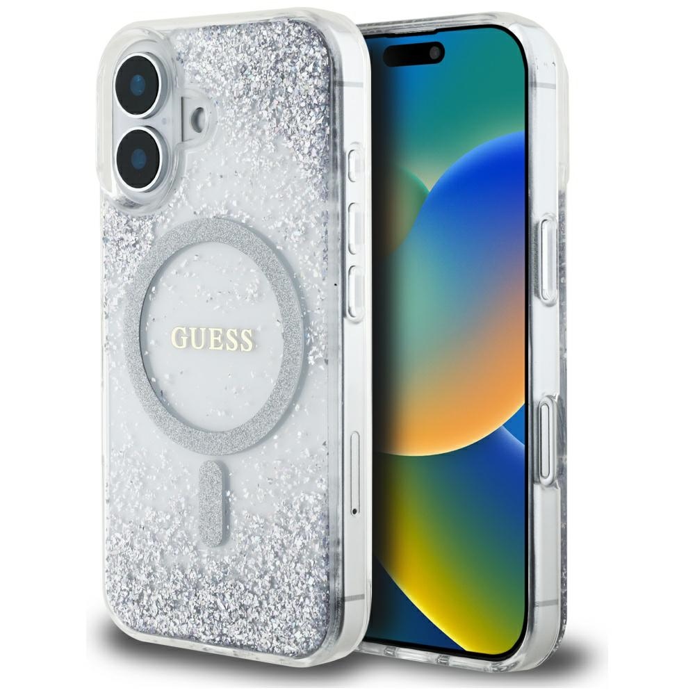 Guess HC Resin Bottom Glitter MagSafe Silver iPhone 16 Tok