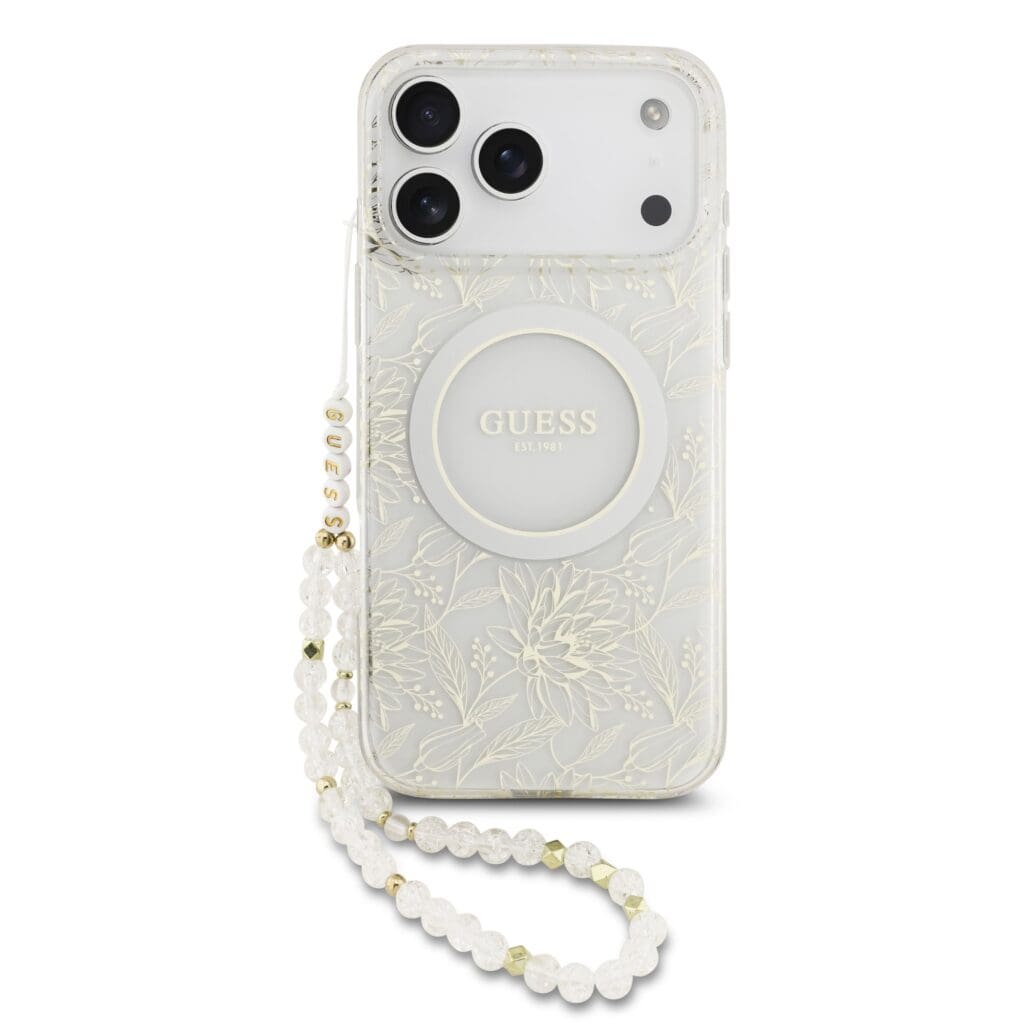 Guess IML Flowers Allover Strap MagSafe White iPhone 17 Pro Max Tok
