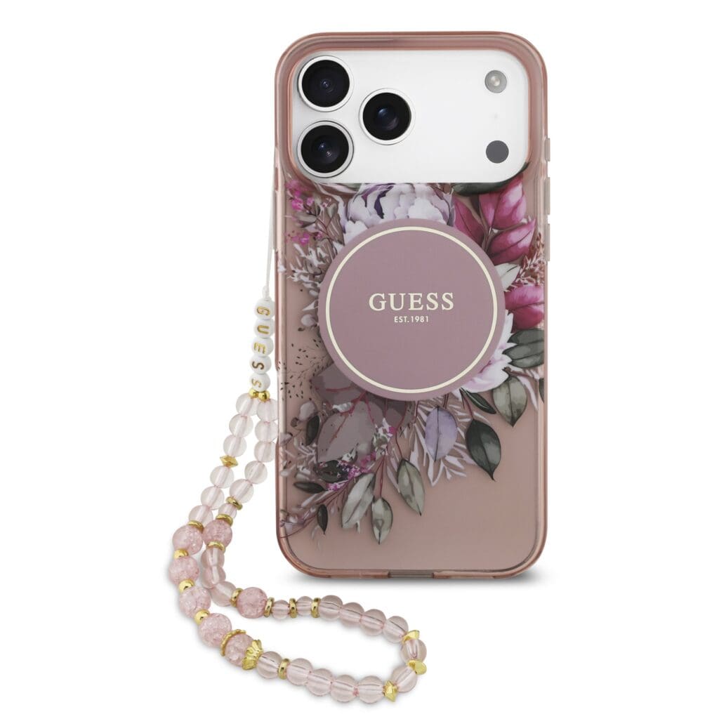 Guess IML Flowers Strap MagSafe Pink iPhone 17 Pro Max Tok