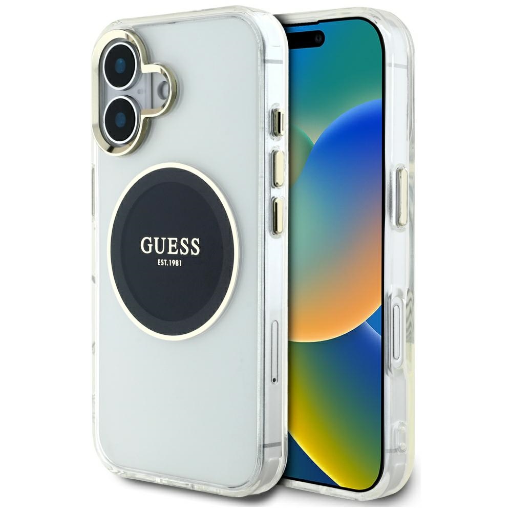Guess IML Metal Colored Circle Classic Logo MagSafe Black iPhone 16 Tok