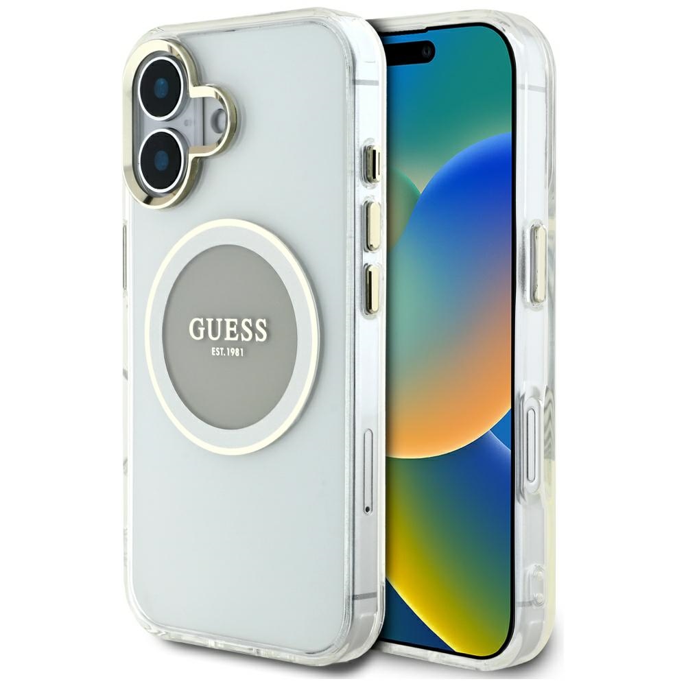 Guess IML Metal Colored Circle Classic Logo MagSafe Grey iPhone 16 Tok