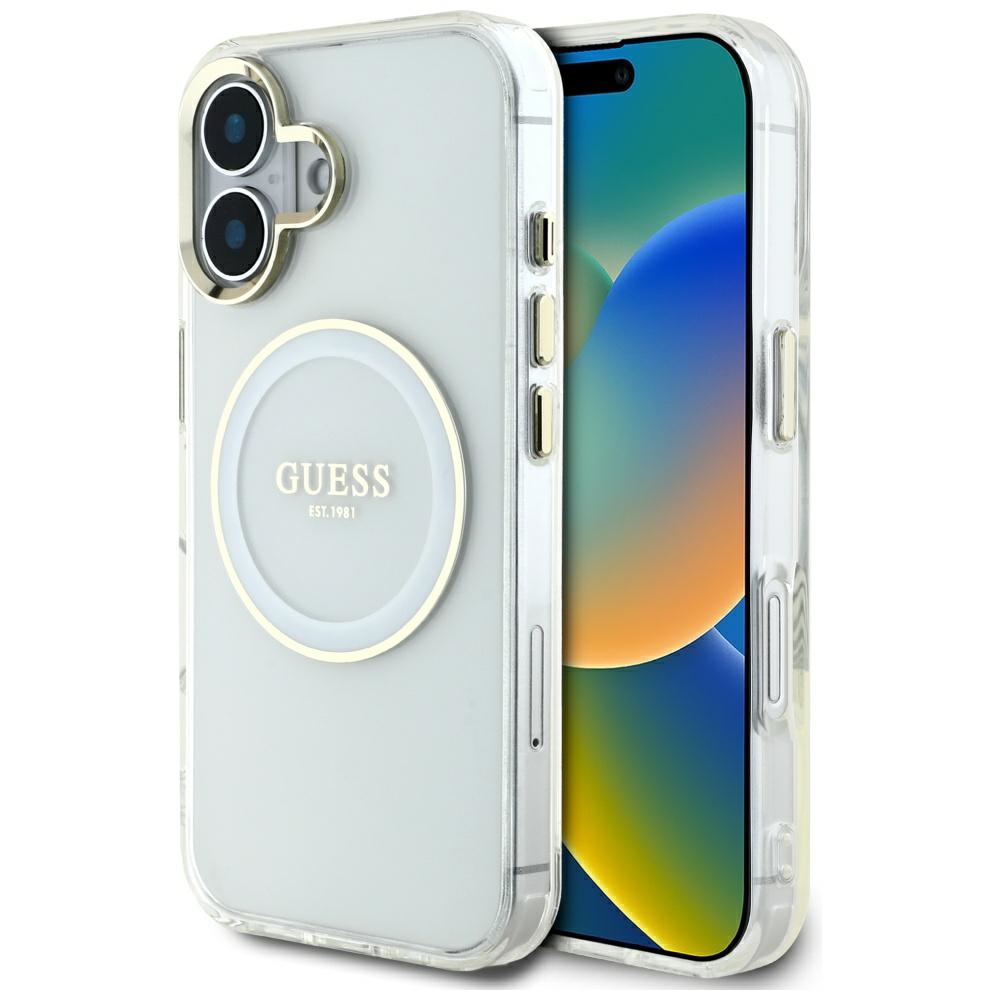 Guess IML Metal Colored Circle Classic Logo MagSafe White iPhone 16 Tok