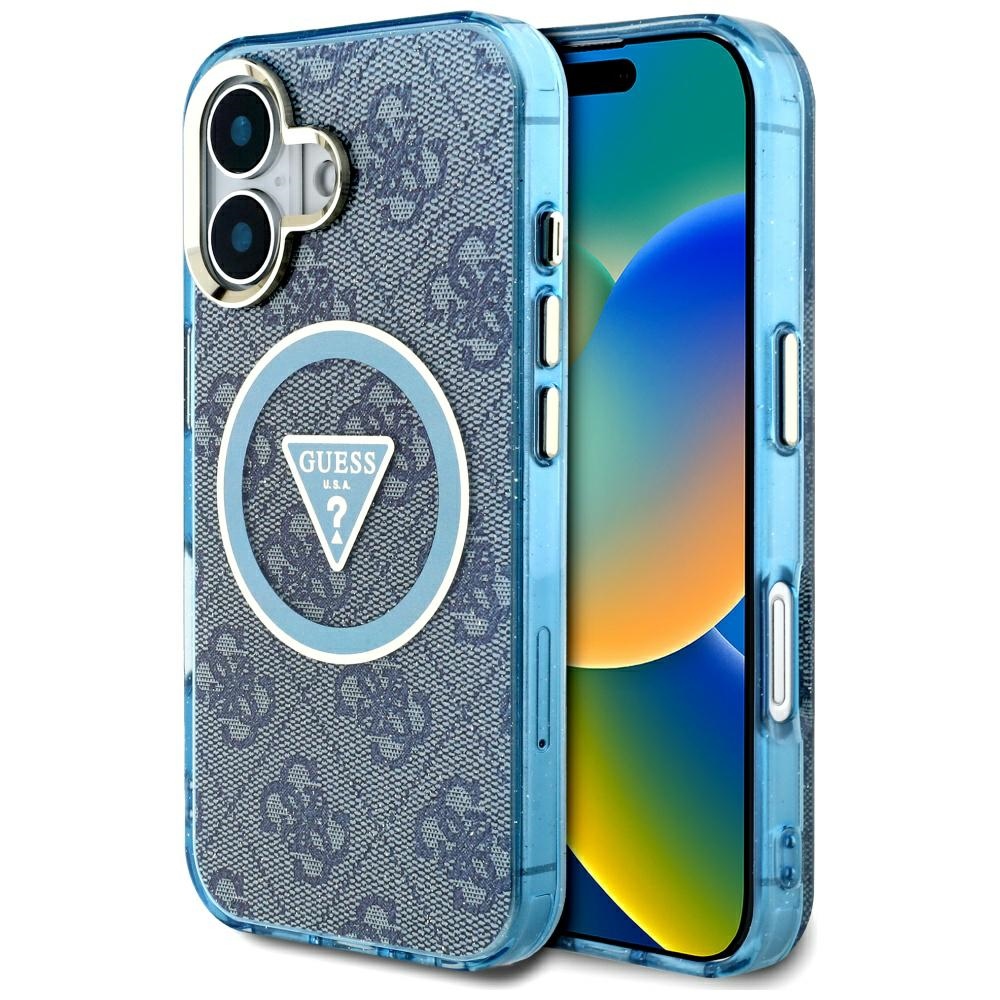 Guess IML Metal Glitter 4G Circle Triangle MagSafe Blue iPhone 16 Tok