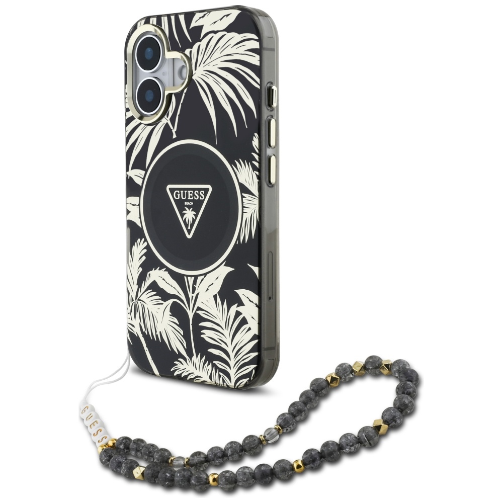 Guess Palm Trees Triangle Pearl Strap MagSafe Black iPhone 16 Tok