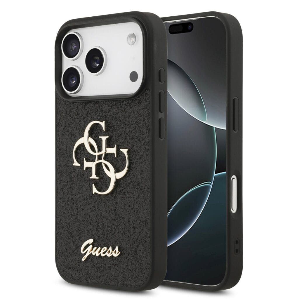 Guess PU Fixed Glitter 4G Metal Logo Black iPhone 17 Pro Tok