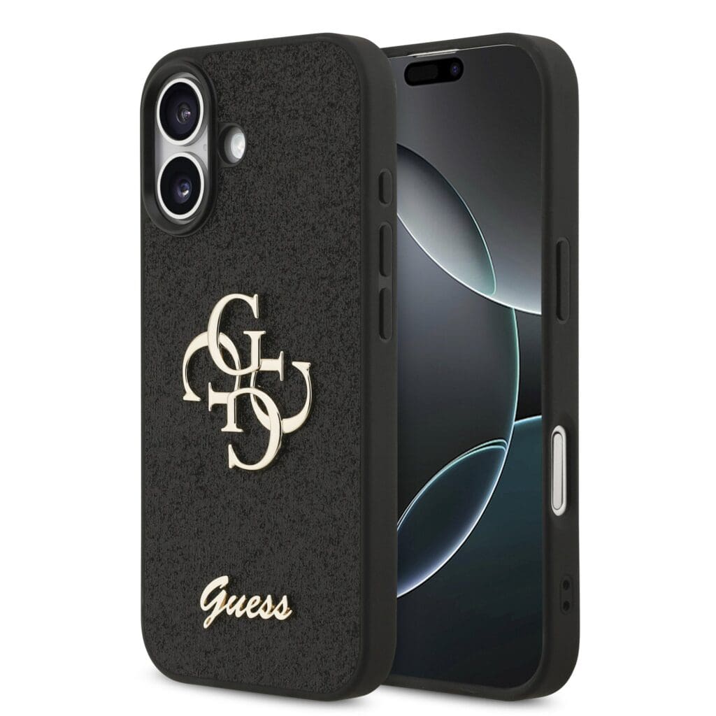 Guess PU Fixed Glitter 4G Metal Logo Black iPhone 17 Tok
