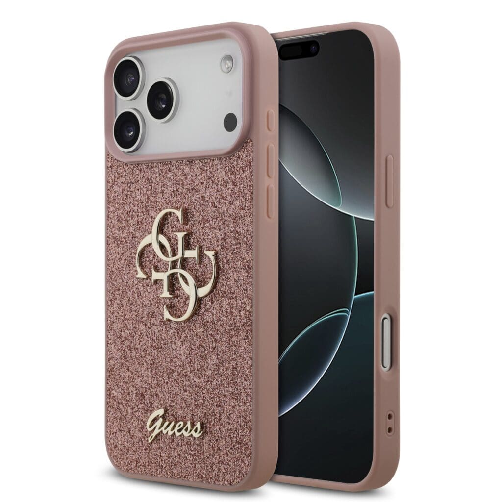 Guess PU Fixed Glitter 4G Metal Logo Pink iPhone 17 Pro Max Tok