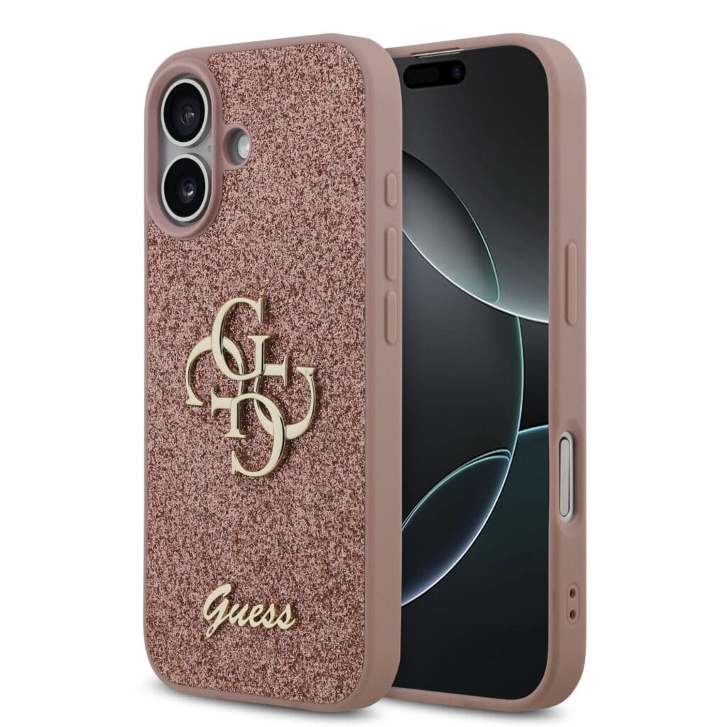Guess PU Fixed Glitter 4G Metal Logo Pink iPhone 17 Tok