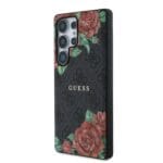 Guess PU Leather 4G Flowers Print Metal Classic Logo MagSafe Black Samsung Galaxy S25 Ultra Tok
