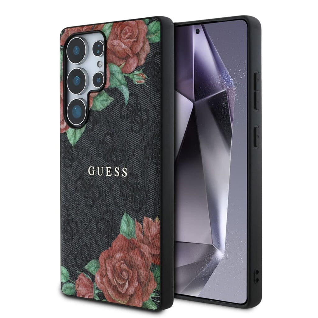 Guess PU Leather 4G Flowers Print Metal Classic Logo MagSafe Black Samsung Galaxy S25 Ultra Tok