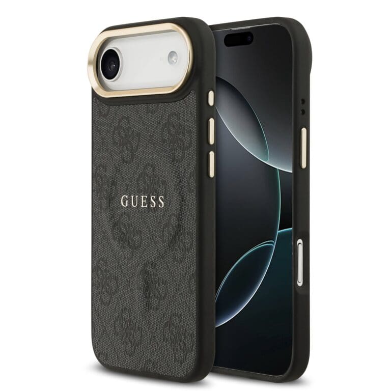 Guess PU Leather 4G Gold Frame MagSafe Black iPhone 17 Air Tok