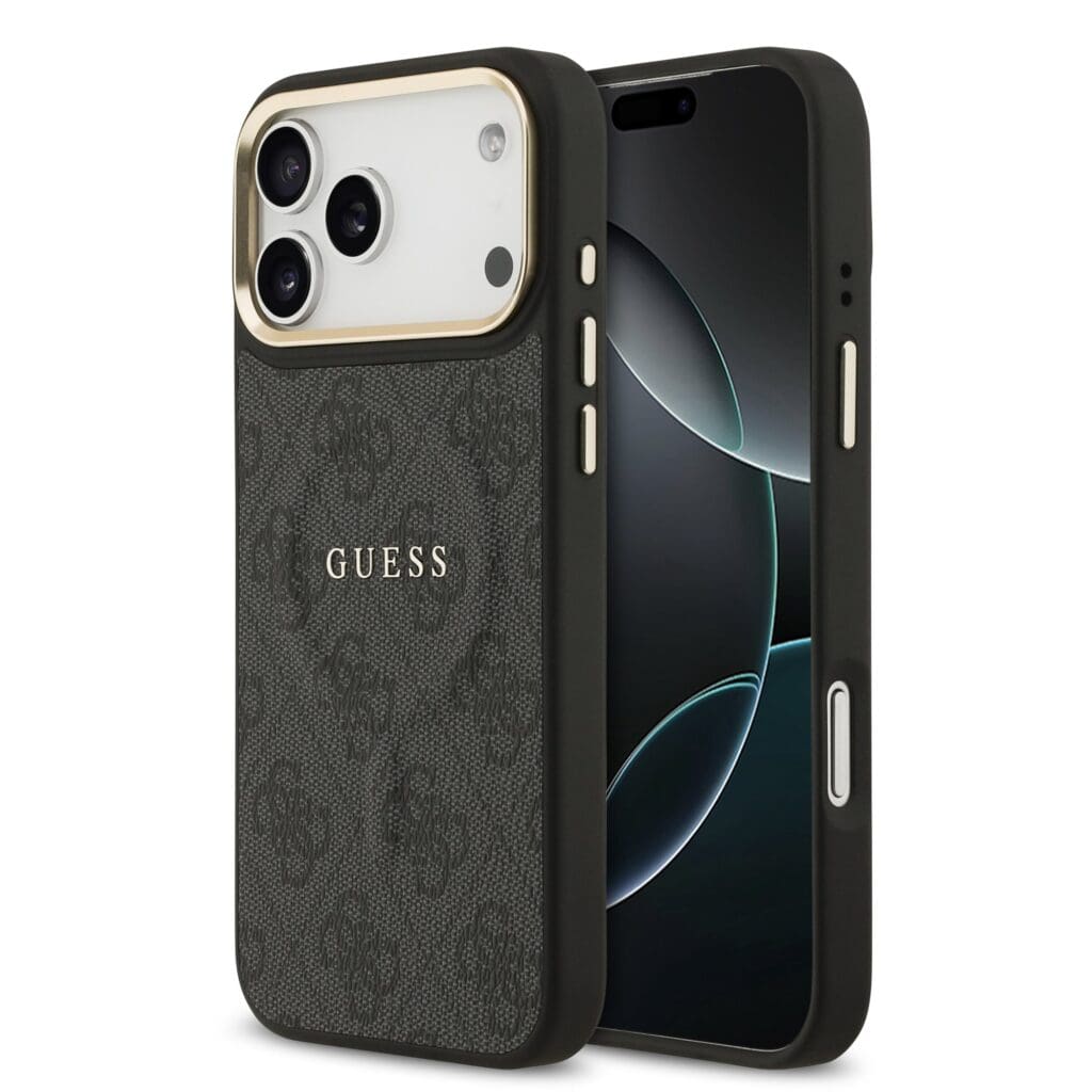 Guess PU Leather 4G Gold Frame MagSafe Black iPhone 17 Pro Max Tok