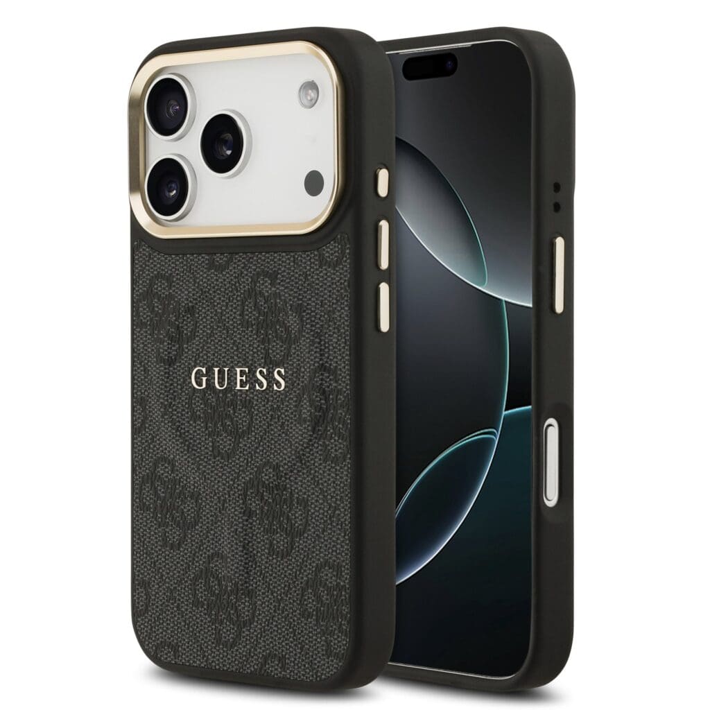 Guess PU Leather 4G Gold Frame MagSafe Black iPhone 17 Pro Tok