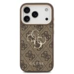 Guess PU Leather 4G Metal Logo Gold Frame Brown iPhone 17 Pro Tok
