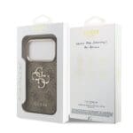 Guess PU Leather 4G Metal Logo Gold Frame Brown iPhone 17 Pro Tok