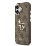 Guess PU Leather 4G Metal Logo Gold Frame Brown iPhone 17 Tok
