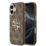 Guess PU Leather 4G Metal Logo Gold Frame Brown iPhone 17 Tok
