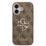 Guess PU Leather 4G Metal Logo Gold Frame Brown iPhone 17 Tok
