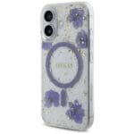 Guess Resin Flowers Glitter MagSafe Purple iPhone 16 Tok