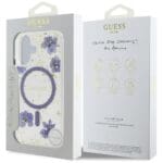 Guess Resin Flowers Glitter MagSafe Purple iPhone 16 Tok