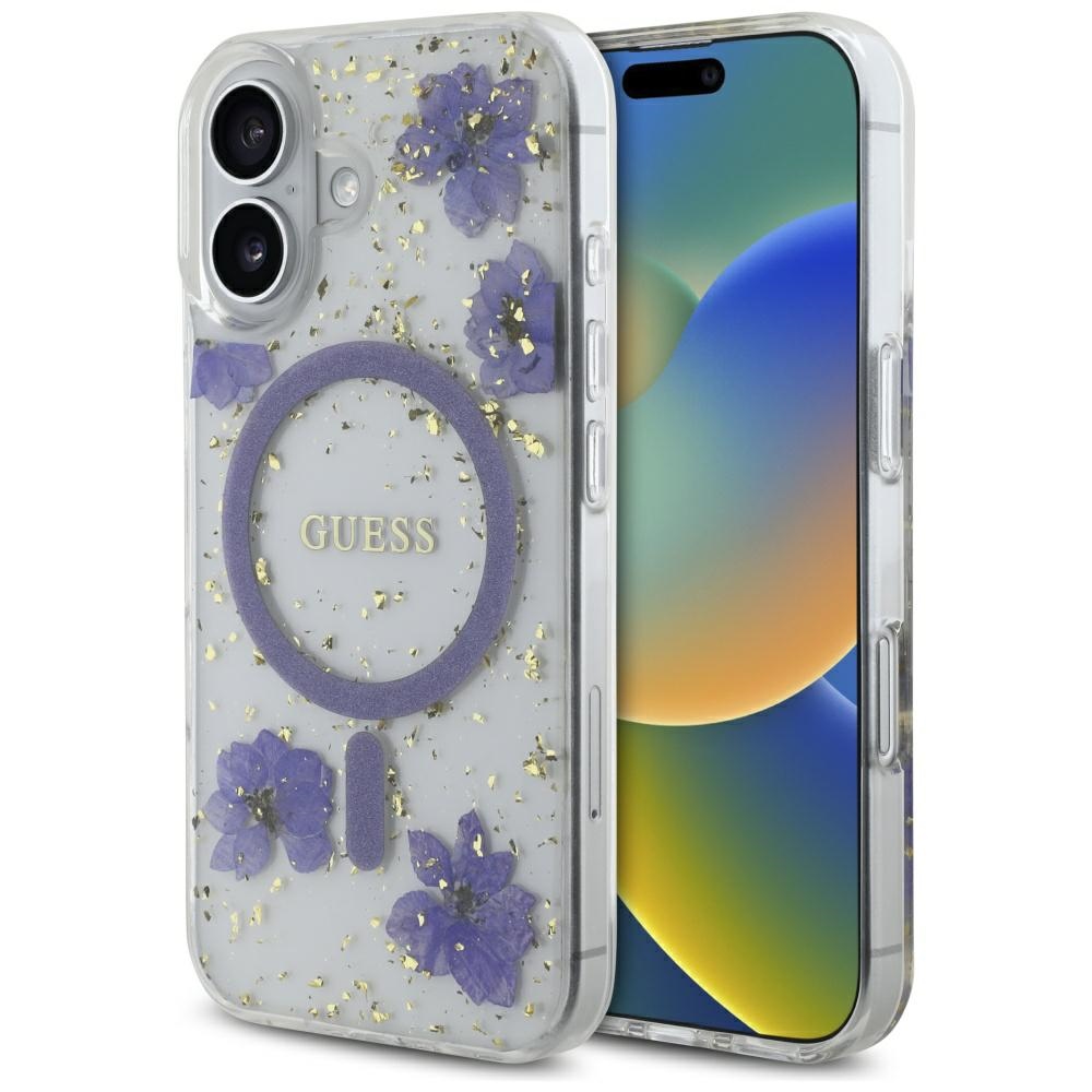 Guess Resin Flowers Glitter MagSafe Purple iPhone 16 Tok