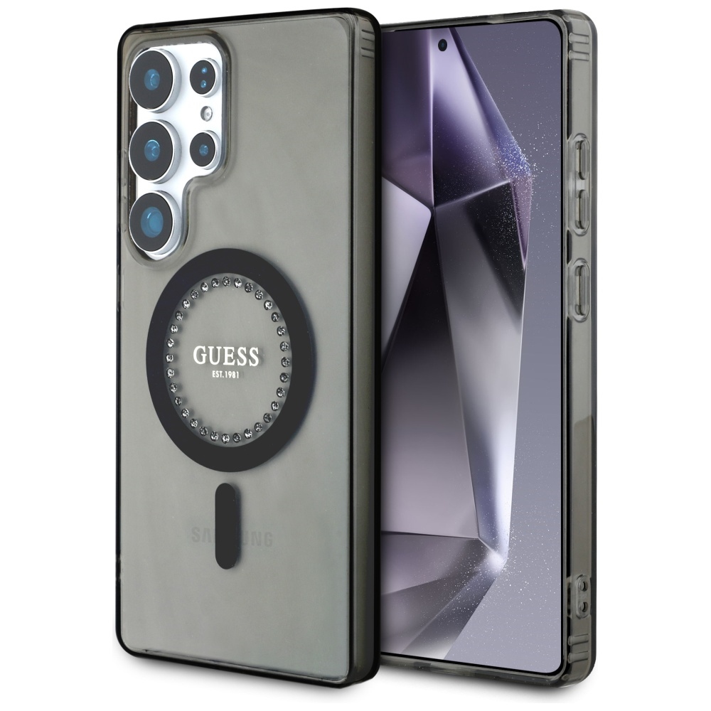 Guess Rhinestones Printed Classic Logo MagSafe Black Samsung Galaxy S25 Ultra Tok