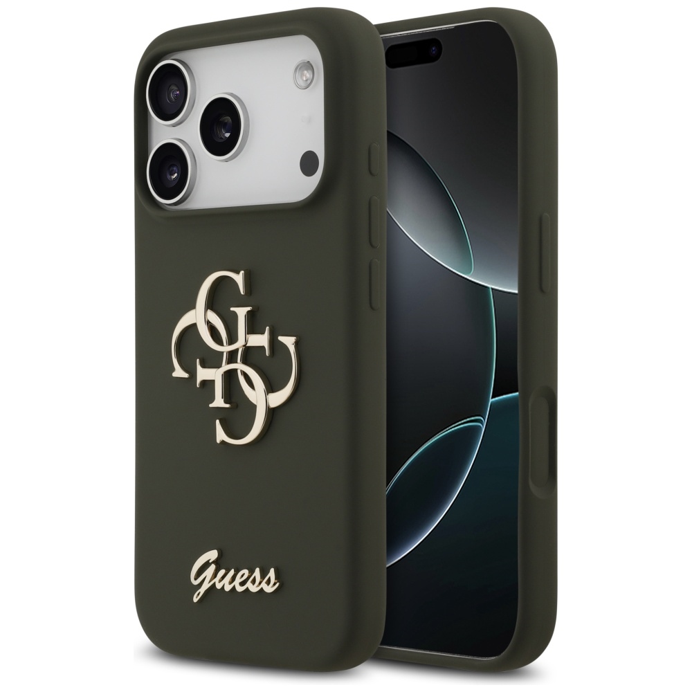 Guess Silicone Big 4G Script Khaki iPhone 17 Pro Tok