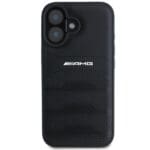 AMG AMHCP16SGSEBK Black Hardcase Leather Debossed Lines Black Logo iPhone 16 Tok