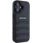 AMG AMHCP16SGSEBK Black Hardcase Leather Debossed Lines Black Logo iPhone 16 Tok