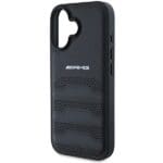 AMG AMHCP16SGSEBK Black Hardcase Leather Debossed Lines Black Logo iPhone 16 Tok